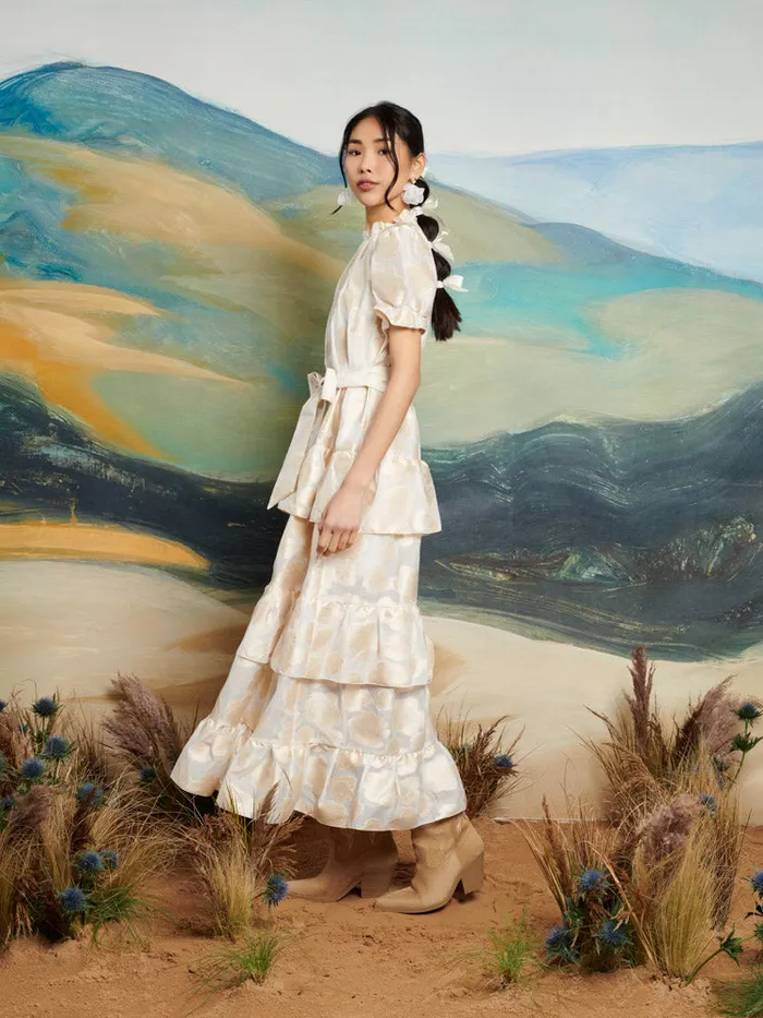Women Sister Jane Dresses DREAM Lasso Jacquard Midi Dress White Gold