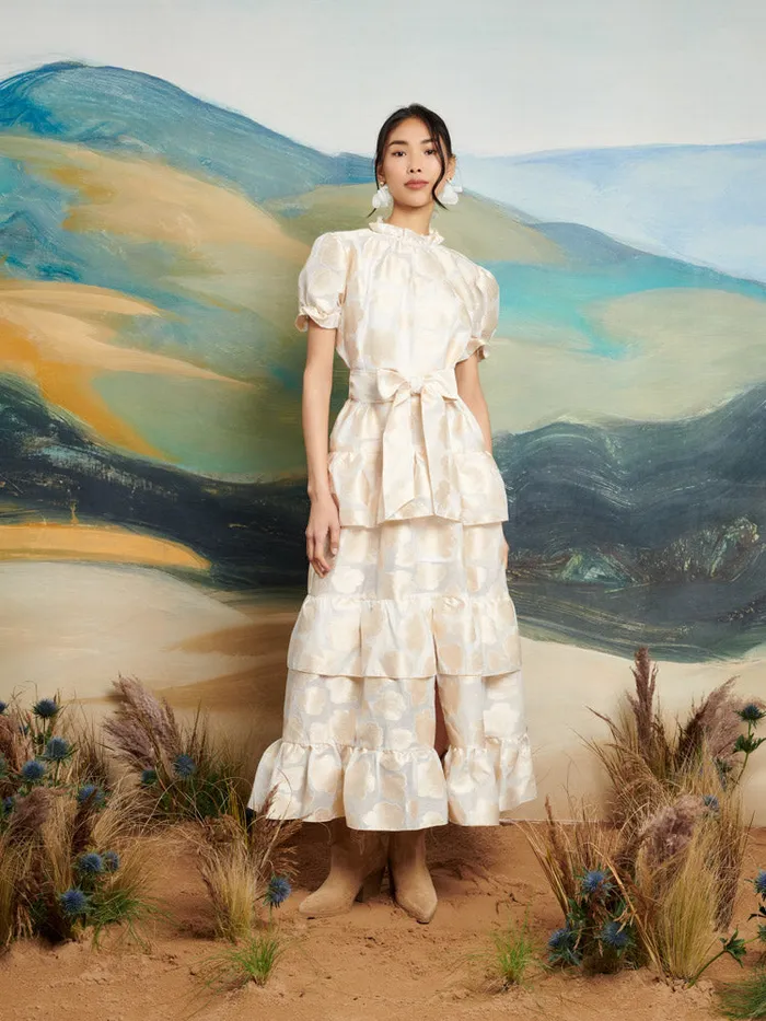 Women Sister Jane Dresses DREAM Lasso Jacquard Midi Dress White Gold