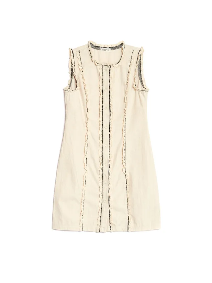 Women Sister Jane Dresses Ghospell Donna Trimmed Mini Dress Parchment Beige