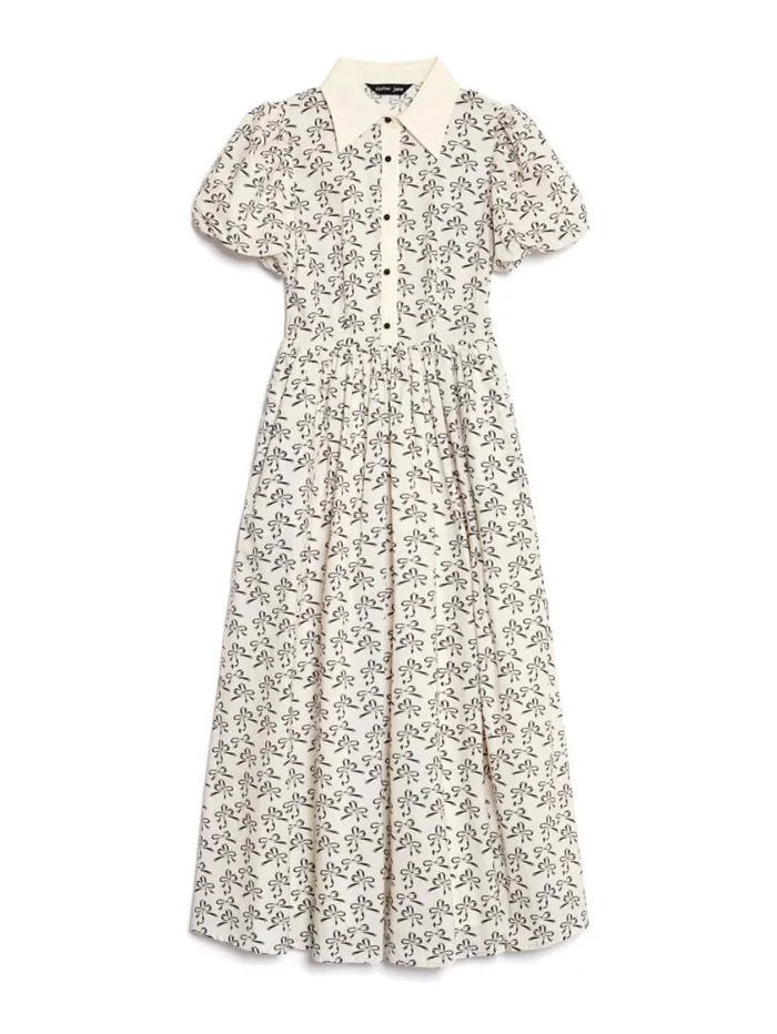 Women Sister Jane Dresses Ribbons Midi Dress Black And White
