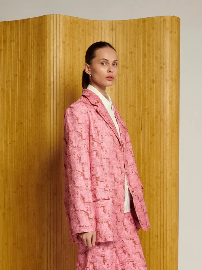 Women Sister Jane Jackets Ghospell Tori Jacquard Blazer Flamingo Pink