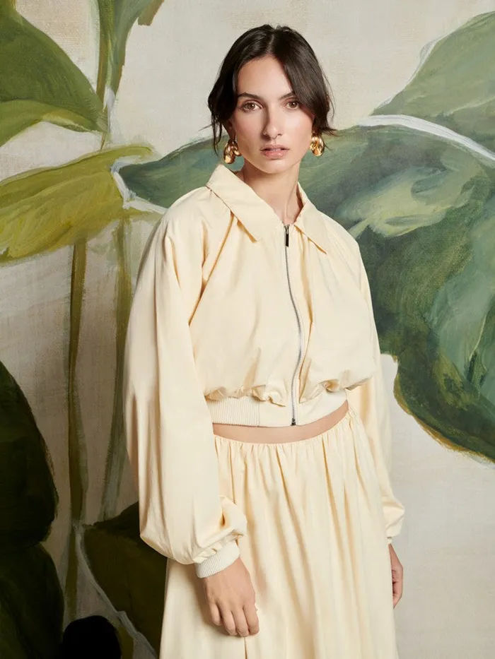 Women Sister Jane Jackets Ghospell Vanessa Cropped Bomber Jacket Pastel Yellow