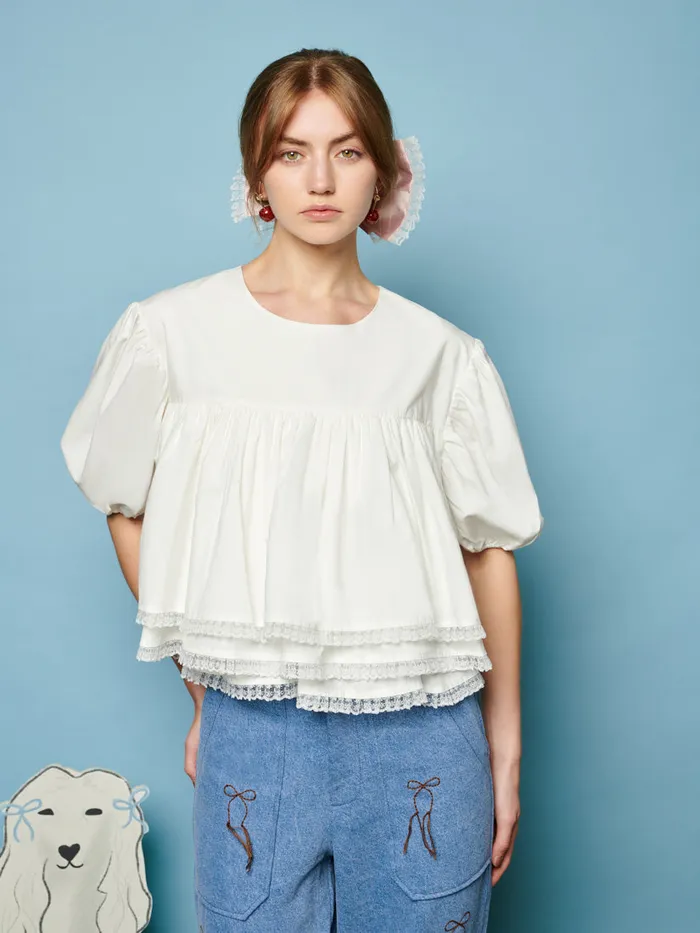 Women Sister Jane Tops Collie Lace Trim Top Pearled Ivory