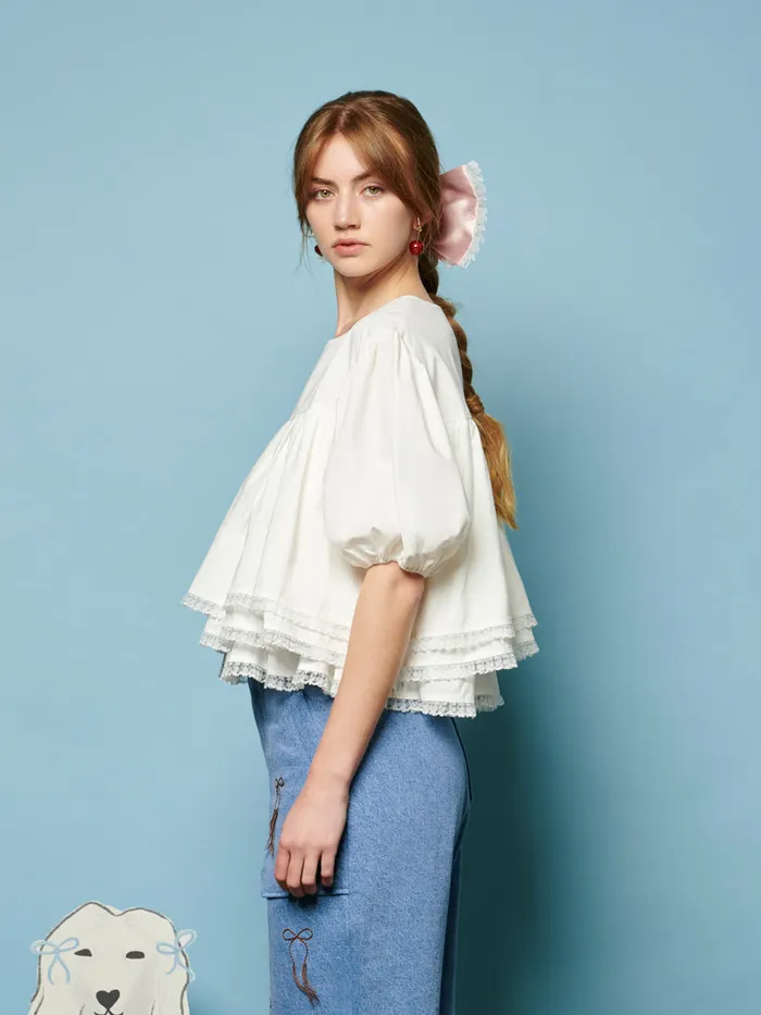 Women Sister Jane Tops Collie Lace Trim Top Pearled Ivory
