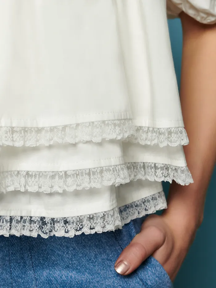 Women Sister Jane Tops Collie Lace Trim Top Pearled Ivory