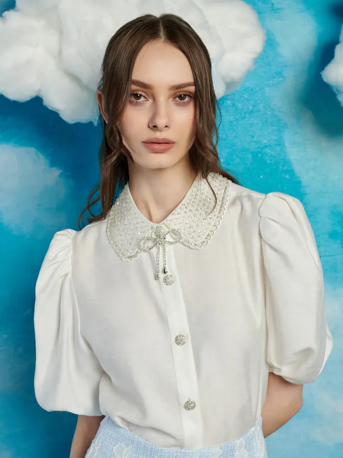 Women Sister Jane Tops Cowgirl Glitter Blouse Pearled Ivory