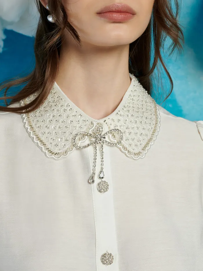 Women Sister Jane Tops Cowgirl Glitter Blouse Pearled Ivory