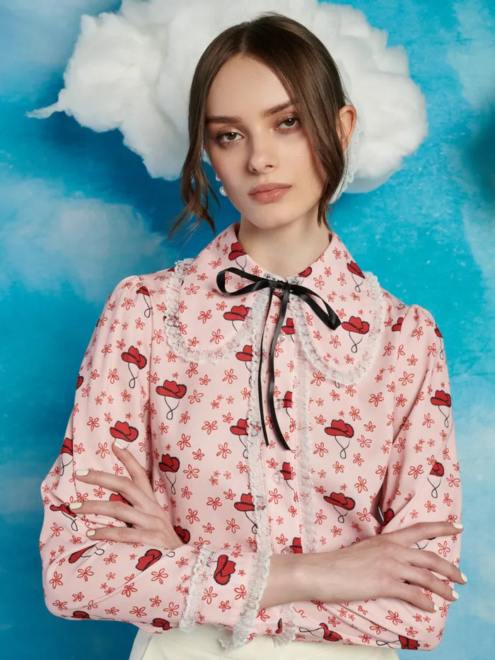 Women Sister Jane Tops Cowgirl Print Blouse True Pink