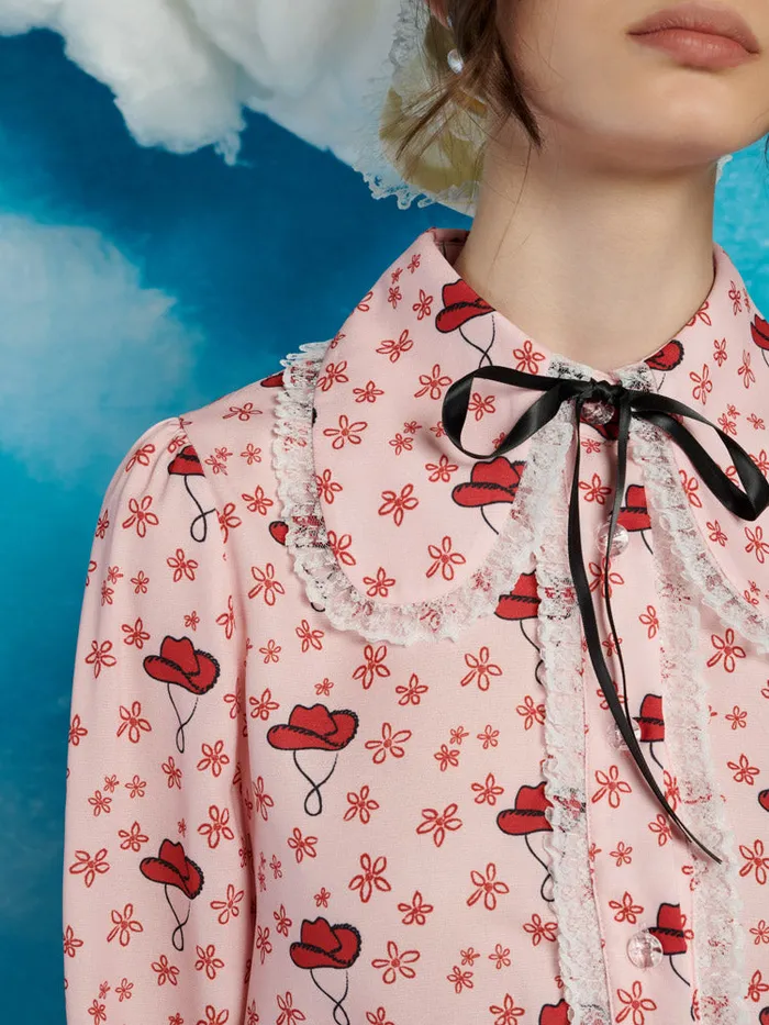 Women Sister Jane Tops Cowgirl Print Blouse True Pink
