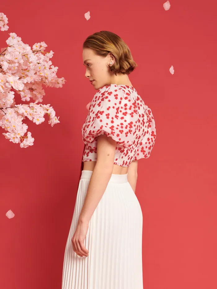 Women Sister Jane Tops DREAM Sakura Jacquard Top White U0026 Red