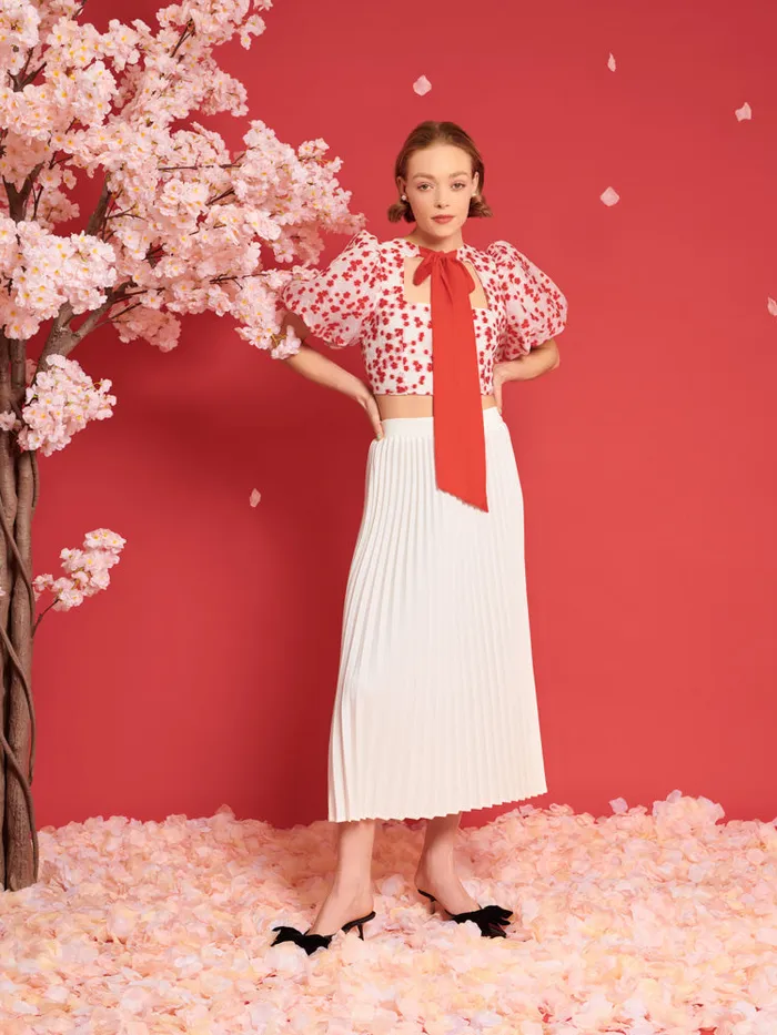 Women Sister Jane Tops DREAM Sakura Jacquard Top White U0026 Red