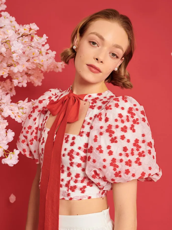 Women Sister Jane Tops DREAM Sakura Jacquard Top White U0026 Red