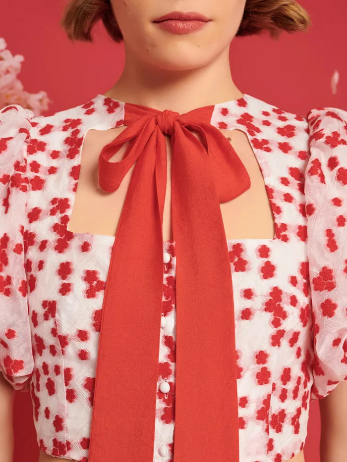 Women Sister Jane Tops DREAM Sakura Jacquard Top White U0026 Red