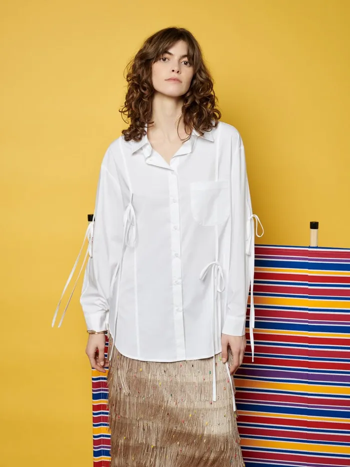 Women Sister Jane Tops Ghospell Fallon Tie Shirt Pearled White