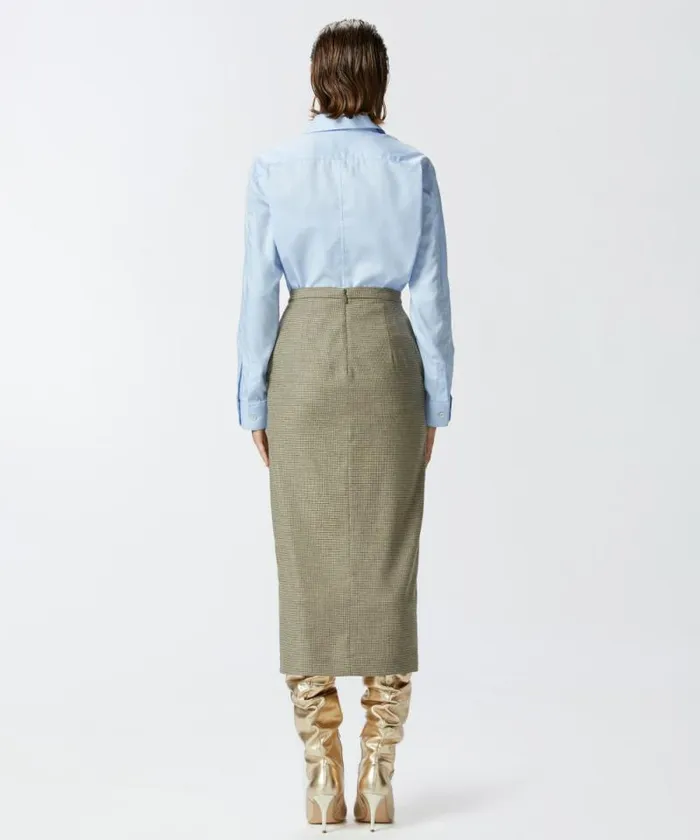 Women Skirts Pinko Check Midi Skirt With Front Slit Camellight Green Women Skirts Pinko Check Midi Skirt With Front Slit Camellight Green