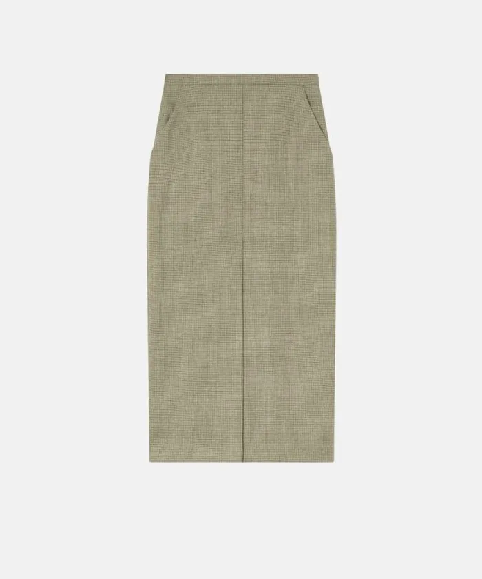 Women Skirts Pinko Check Midi Skirt With Front Slit Camellight Green Women Skirts Pinko Check Midi Skirt With Front Slit Camellight Green