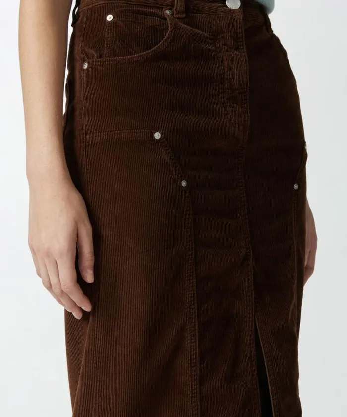 Women Skirts Pinko Corduroy Midi Skirt With Slit Chestnut Brown Women Skirts Pinko Corduroy Midi Skirt With Slit Chestnut Brown