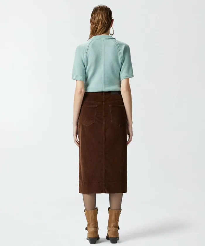 Women Skirts Pinko Corduroy Midi Skirt With Slit Chestnut Brown Women Skirts Pinko Corduroy Midi Skirt With Slit Chestnut Brown