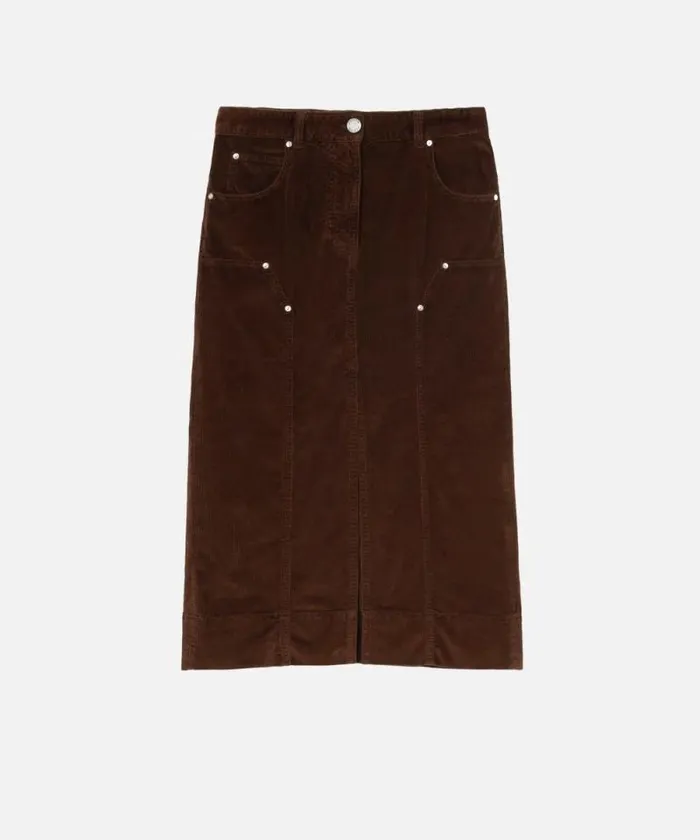 Women Skirts Pinko Corduroy Midi Skirt With Slit Chestnut Brown Women Skirts Pinko Corduroy Midi Skirt With Slit Chestnut Brown