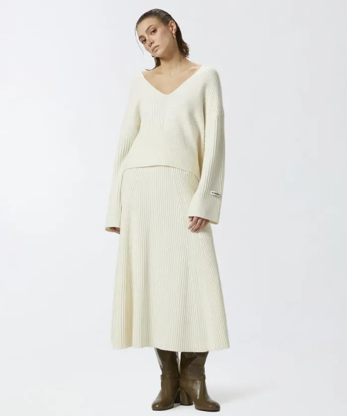 Women Skirts Pinko Flared Cashmereblend Ribbed Knit Skirt Meringue White
