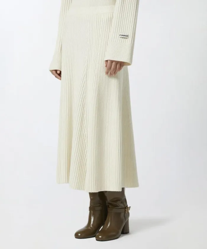 Women Skirts Pinko Flared Cashmereblend Ribbed Knit Skirt Meringue White Women Skirts Pinko Flared Cashmereblend Ribbed Knit Skirt Meringue White