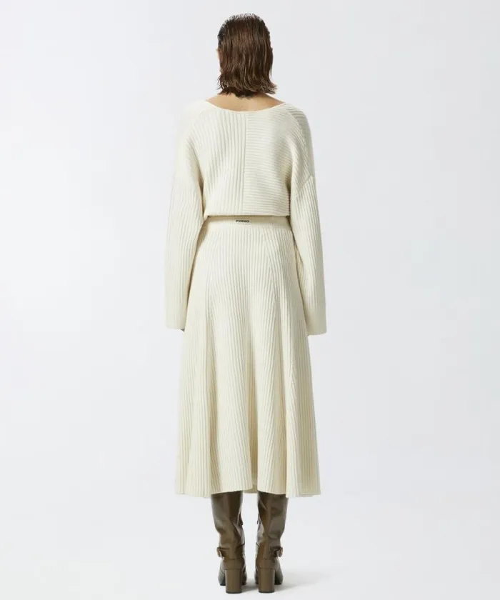 Women Skirts Pinko Flared Cashmereblend Ribbed Knit Skirt Meringue White Women Skirts Pinko Flared Cashmereblend Ribbed Knit Skirt Meringue White