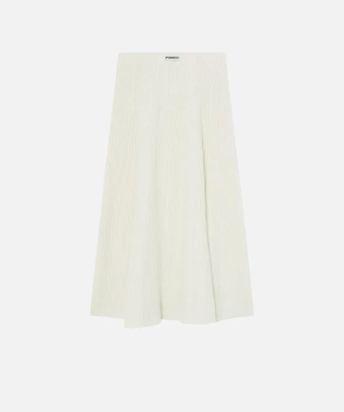 Women Skirts Pinko Flared Cashmereblend Ribbed Knit Skirt Meringue White Women Skirts Pinko Flared Cashmereblend Ribbed Knit Skirt Meringue White
