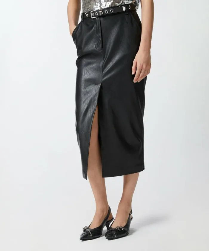 Women Skirts Pinko Leathereffect Midi Skirt With Slit At The Hem Limo Black Women Skirts Pinko Leathereffect Midi Skirt With Slit At The Hem Limo Black