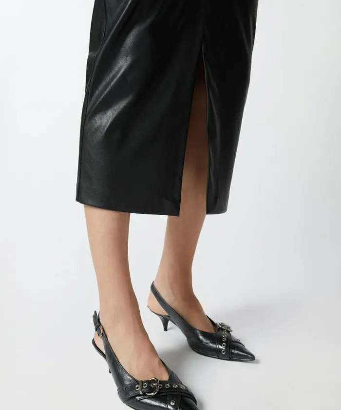 Women Skirts Pinko Leathereffect Midi Skirt With Slit At The Hem Limo Black Women Skirts Pinko Leathereffect Midi Skirt With Slit At The Hem Limo Black