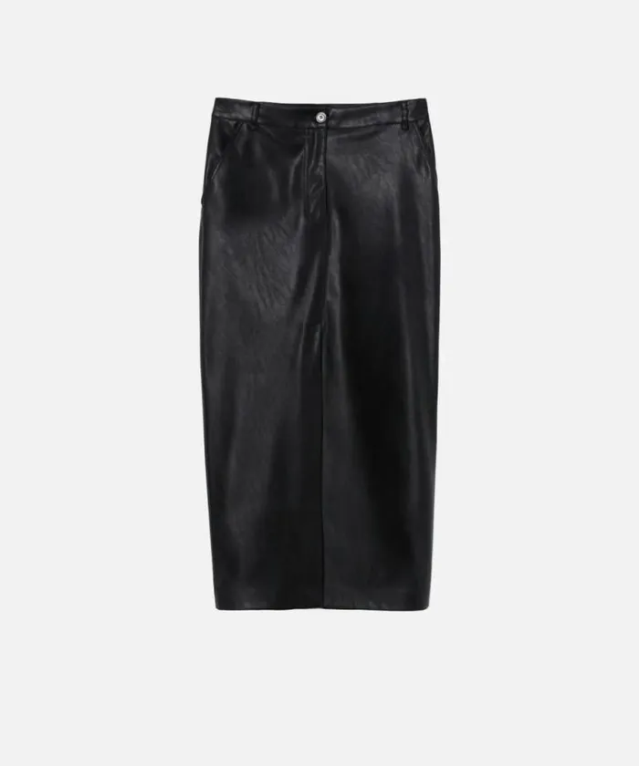Women Skirts Pinko Leathereffect Midi Skirt With Slit At The Hem Limo Black Women Skirts Pinko Leathereffect Midi Skirt With Slit At The Hem Limo Black