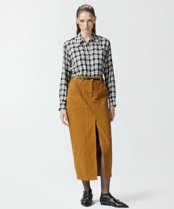 Women Skirts Pinko Long Cotton Workwear Skirt Bronze