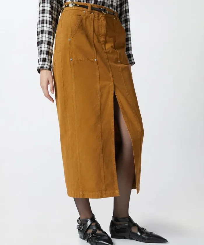 Women Skirts Pinko Long Cotton Workwear Skirt Bronze Women Skirts Pinko Long Cotton Workwear Skirt Bronze