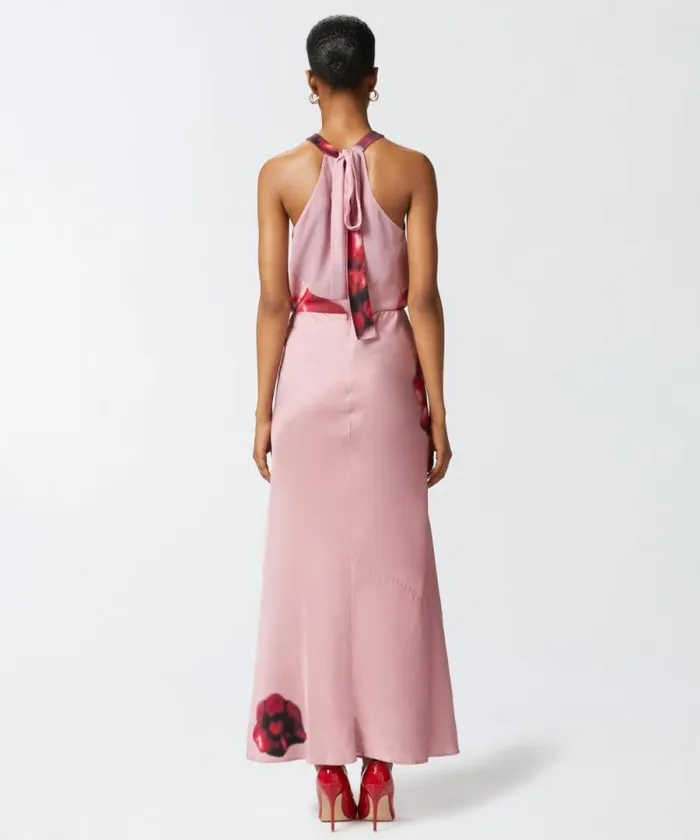 Women Skirts Pinko Long Satin Skirt With Floral Print Pinkred Women Skirts Pinko Long Satin Skirt With Floral Print Pinkred