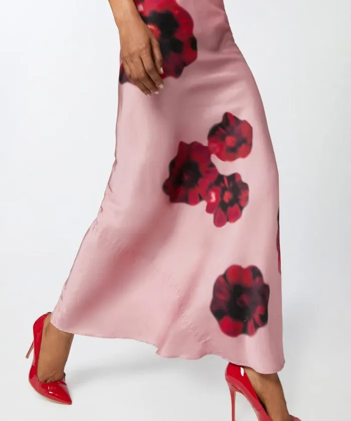 Women Skirts Pinko Long Satin Skirt With Floral Print Pinkred Women Skirts Pinko Long Satin Skirt With Floral Print Pinkred