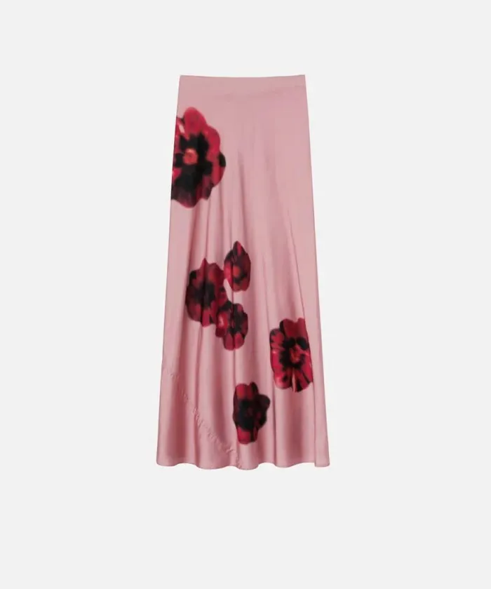 Women Skirts Pinko Long Satin Skirt With Floral Print Pinkred Women Skirts Pinko Long Satin Skirt With Floral Print Pinkred