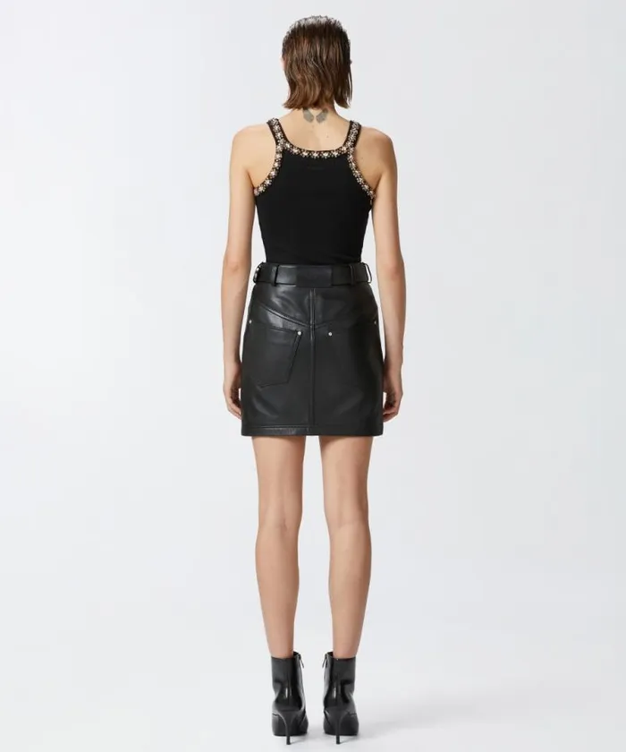Women Skirts Pinko Nappa Leather Miniskirt With Belt Limo Black Women Skirts Pinko Nappa Leather Miniskirt With Belt Limo Black
