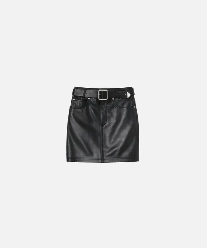 Women Skirts Pinko Nappa Leather Miniskirt With Belt Limo Black Women Skirts Pinko Nappa Leather Miniskirt With Belt Limo Black
