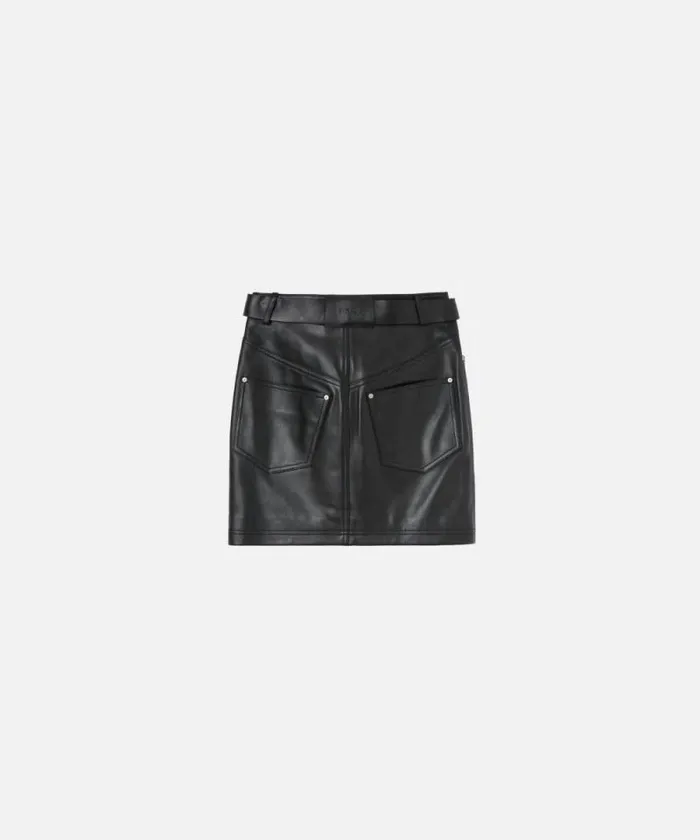 Women Skirts Pinko Nappa Leather Miniskirt With Belt Limo Black Women Skirts Pinko Nappa Leather Miniskirt With Belt Limo Black