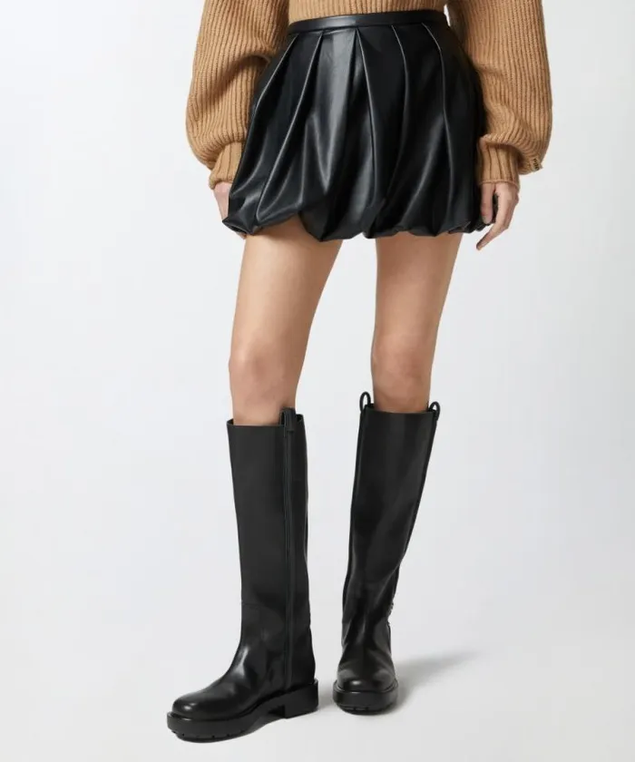 Women Skirts Pinko Pleated Faux Leather Mini Skirt Limo Black Women Skirts Pinko Pleated Faux Leather Mini Skirt Limo Black