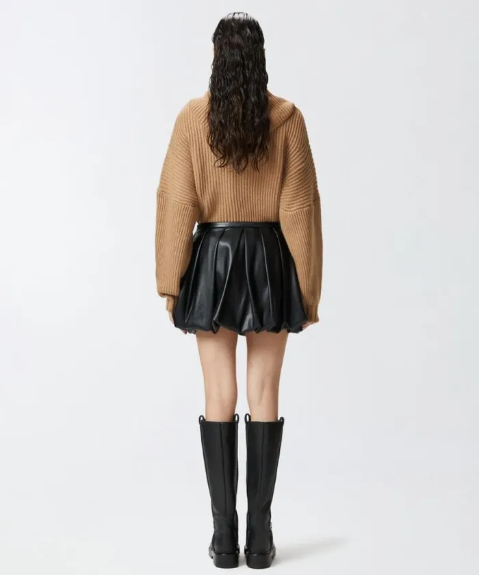 Women Skirts Pinko Pleated Faux Leather Mini Skirt Limo Black Women Skirts Pinko Pleated Faux Leather Mini Skirt Limo Black