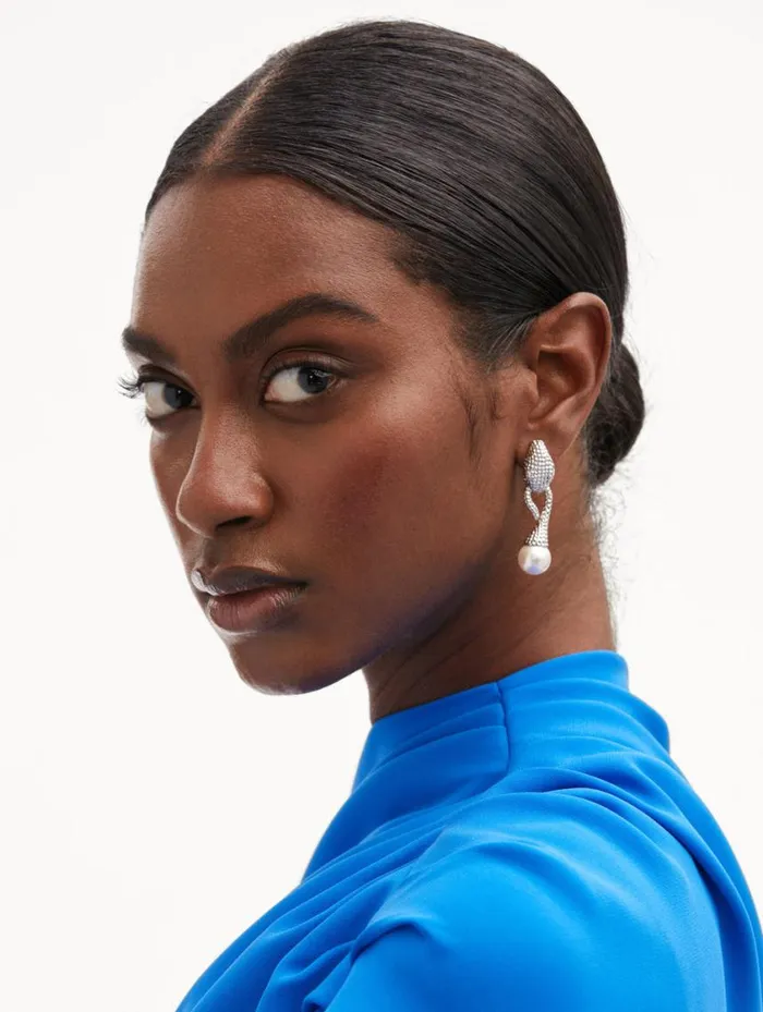 Women Snake Pearl Drop ClipOn Earrings Silver Oscar De La Renta Earrings Women Snake Pearl Drop ClipOn Earrings Silver Oscar De La Renta Earrings