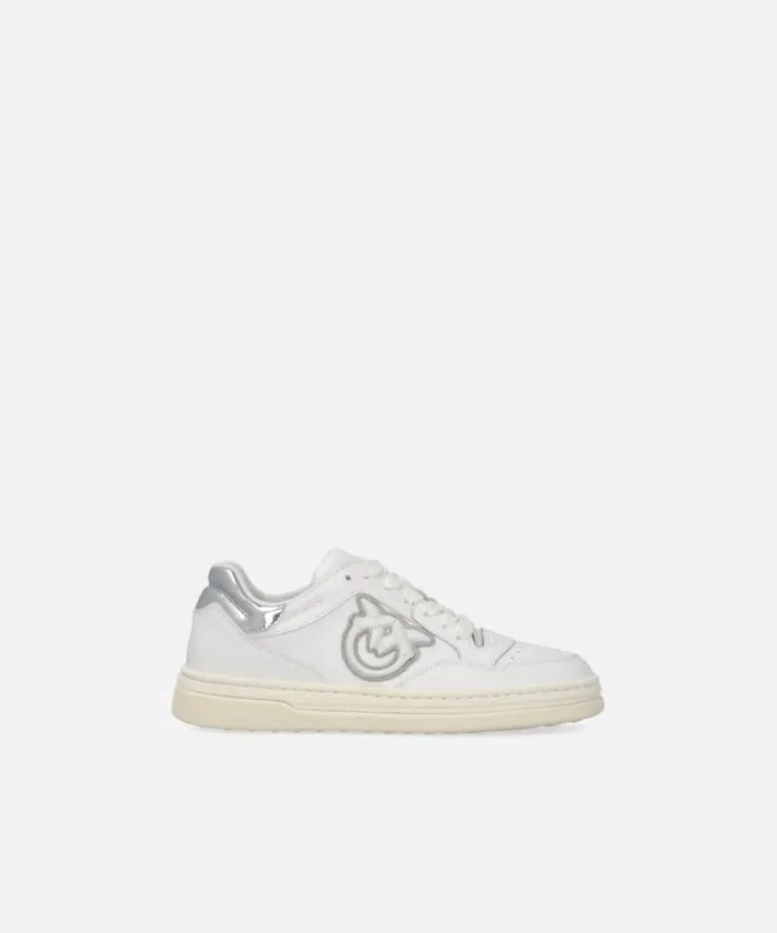 Women Sneakers Pinko Leather Sneakers With Metallic Details Whitesilver