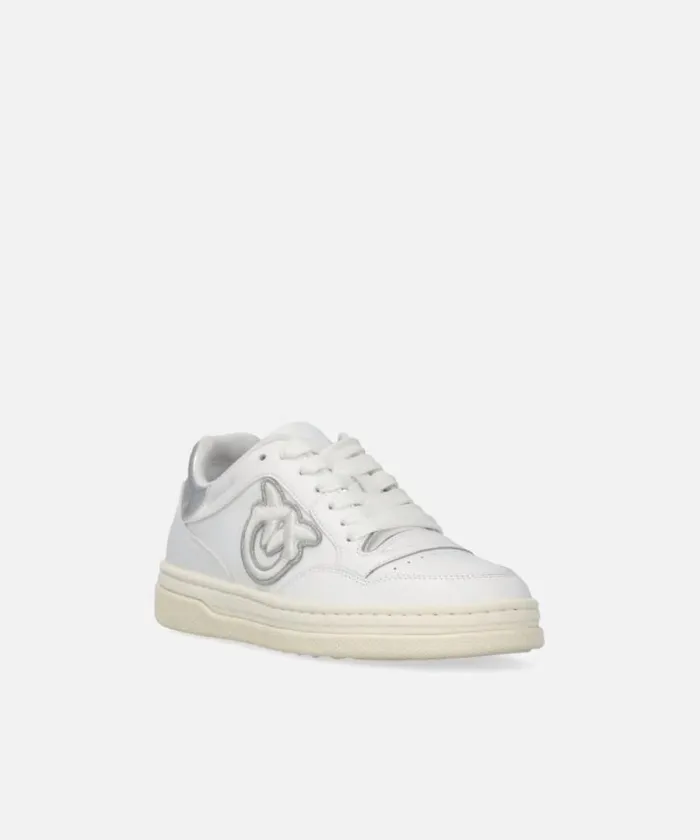 Women Sneakers Pinko Leather Sneakers With Metallic Details Whitesilver Women Sneakers Pinko Leather Sneakers With Metallic Details Whitesilver