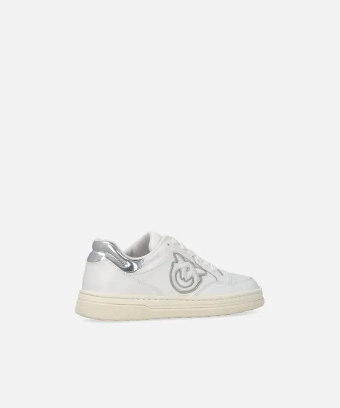 Women Sneakers Pinko Leather Sneakers With Metallic Details Whitesilver Women Sneakers Pinko Leather Sneakers With Metallic Details Whitesilver