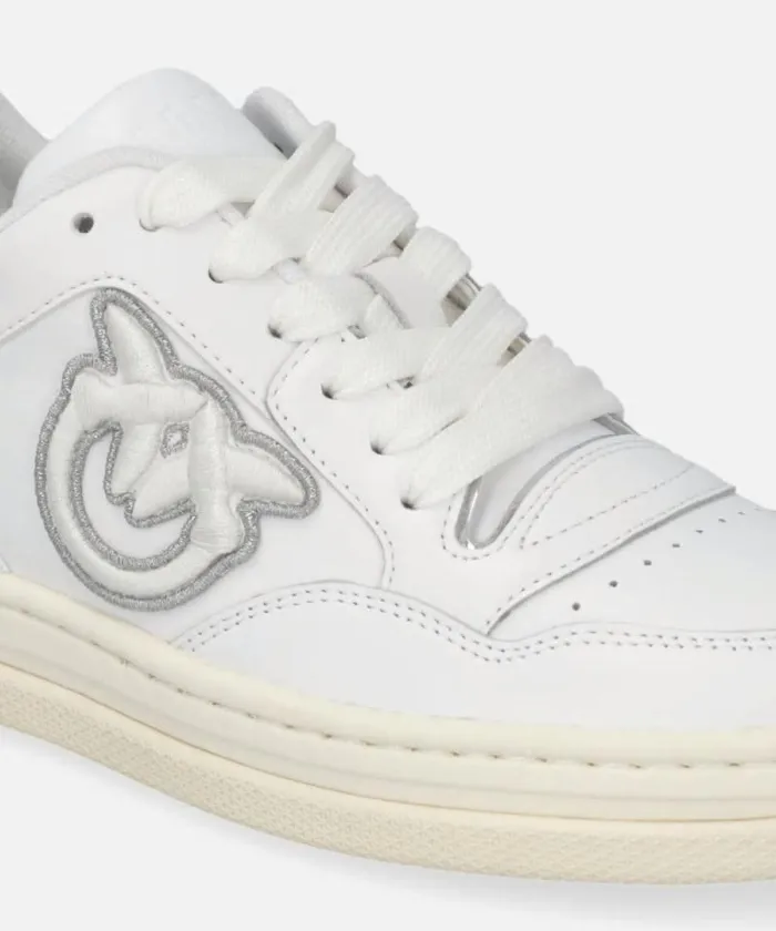 Women Sneakers Pinko Leather Sneakers With Metallic Details Whitesilver Women Sneakers Pinko Leather Sneakers With Metallic Details Whitesilver