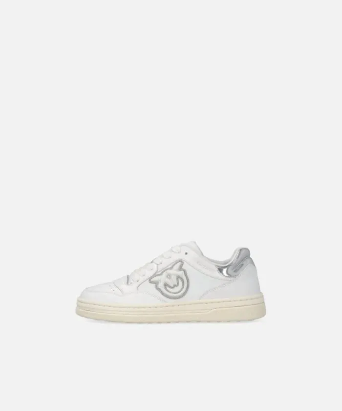 Women Sneakers Pinko Leather Sneakers With Metallic Details Whitesilver Women Sneakers Pinko Leather Sneakers With Metallic Details Whitesilver