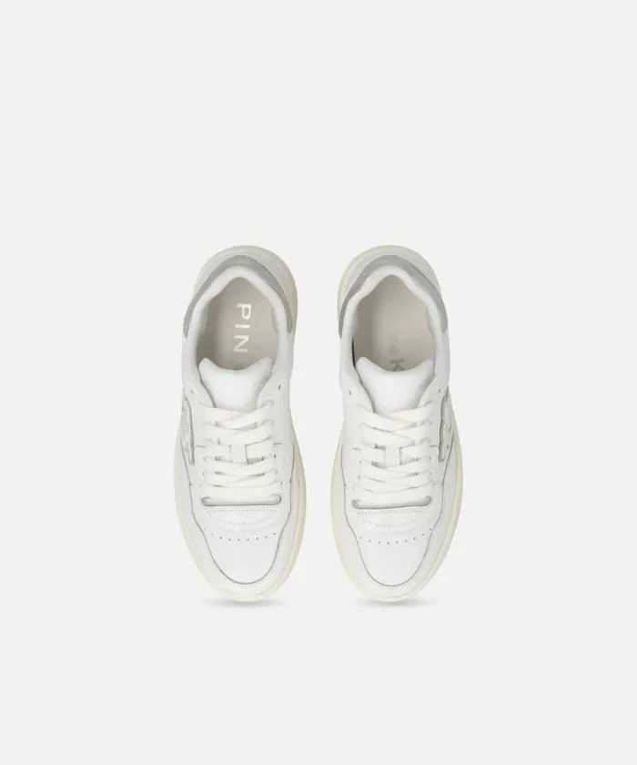 Women Sneakers Pinko Leather Sneakers With Metallic Details Whitesilver Women Sneakers Pinko Leather Sneakers With Metallic Details Whitesilver