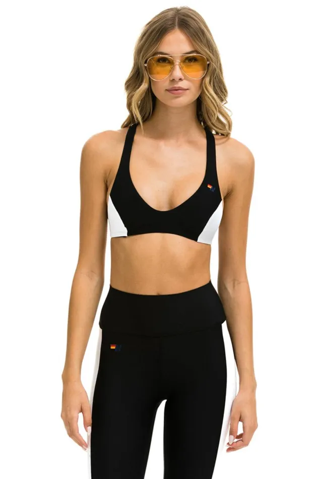 Women Sports Bras Aviator Nation Color Block Bralette Sports Bra 8211 Black