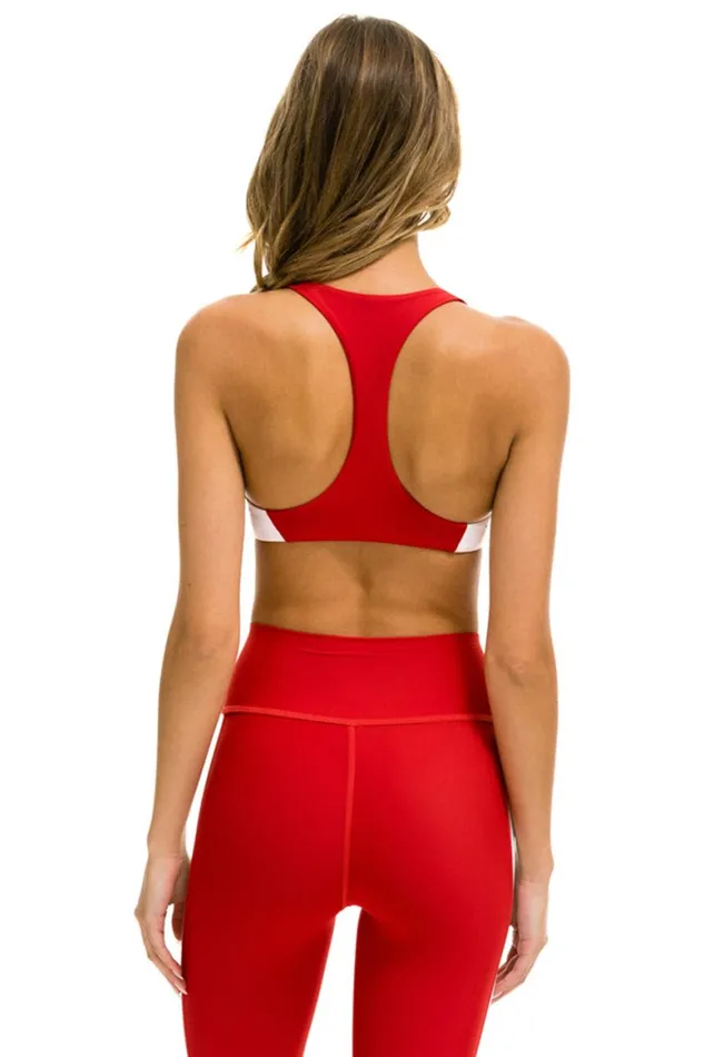 Women Sports Bras Aviator Nation Color Block Bralette Sports Bra 8211 Cherry