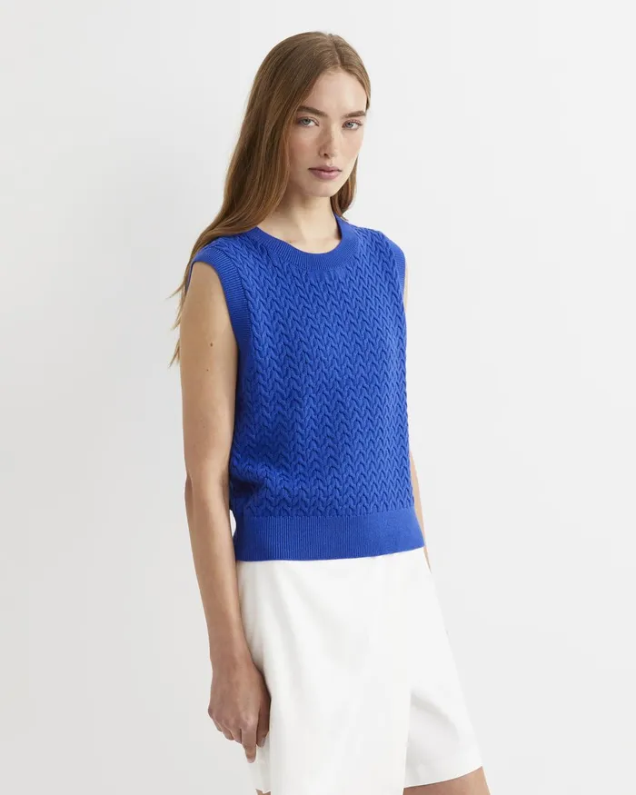 Women Sportscraft Knits and Cardigans Elka Cable Cropped Vest Sorrento Blue
